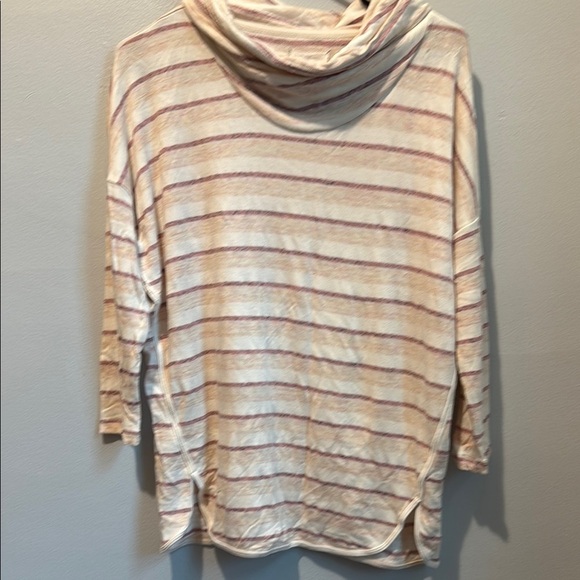 Lou & Grey Small Cowl Neck Pullover Striped Cream Pink Women's Stretchy Sweater - Picture 3 of 7